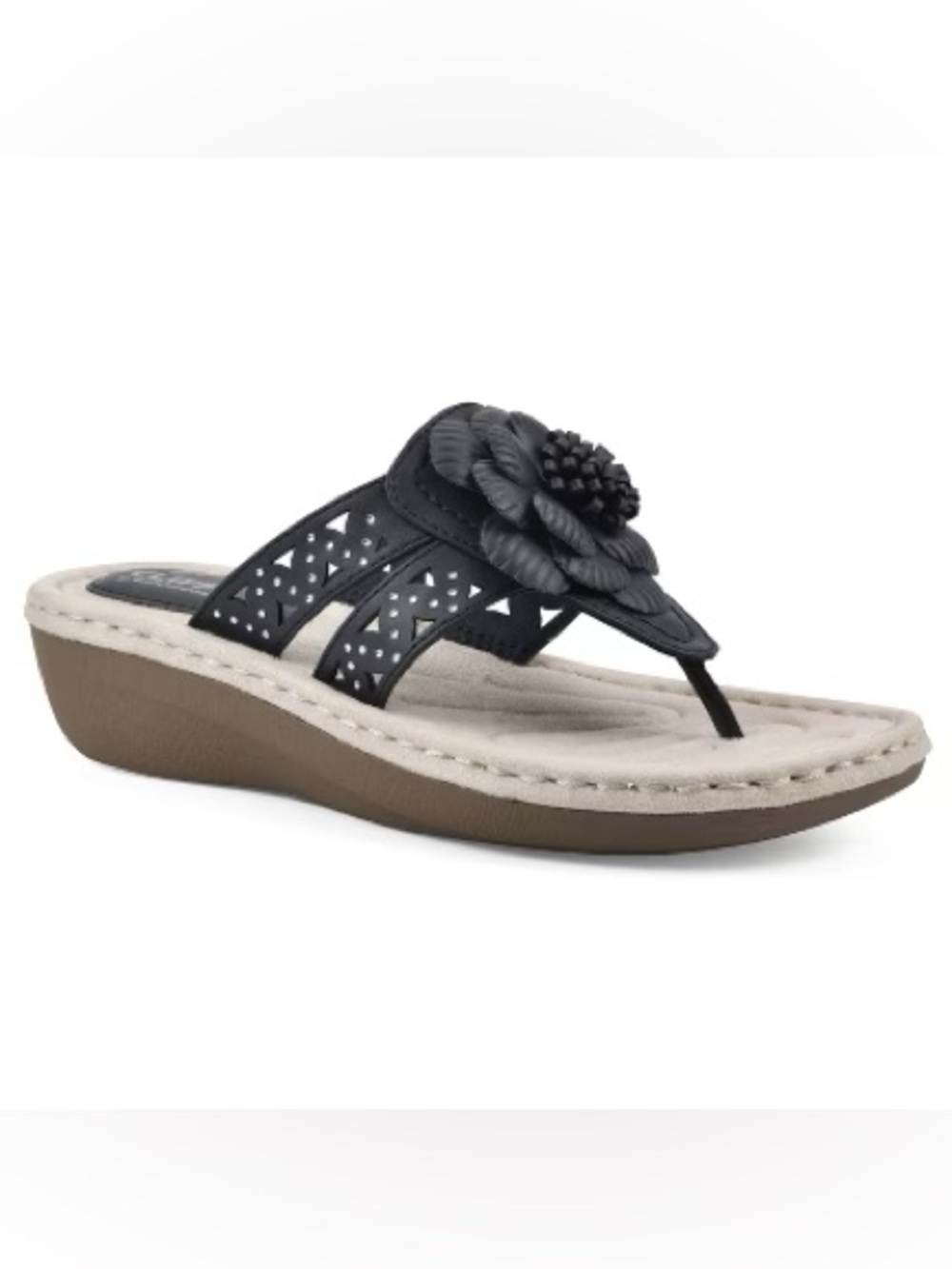 *Cliffs by WHITE MOUNTAIN Navy Floral Thong Wedge Sandal